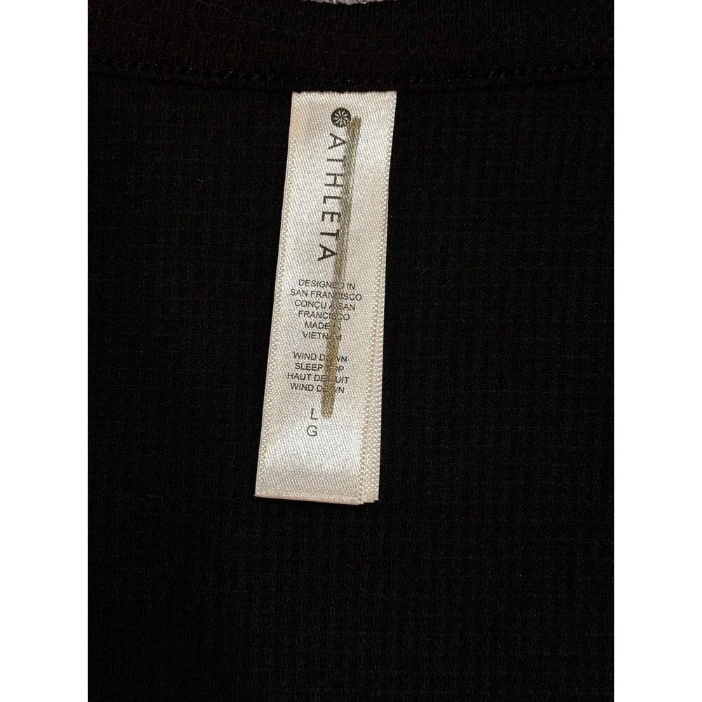 Athleta Wind Down Waffle Knit V Neck Modal Soft Sleep Top Black Sz L NWT - Picture 3 of 6